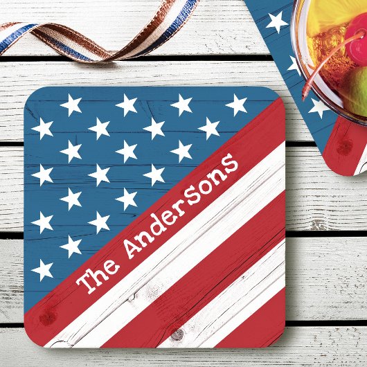 アメリカ愛国的なスターストライプズ国旗の名素朴前 スクエアペーパーコースター