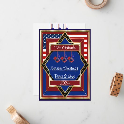 アメリカ愛国的なデコクリスマスカード ノートカード (正面/裏面インサイチュ)