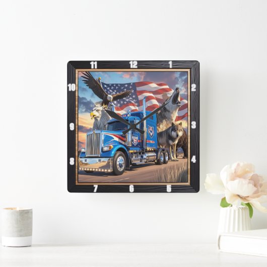 アメリカ愛国的なトラックイーグルウルフ スクエア壁時計 (ホーム)
