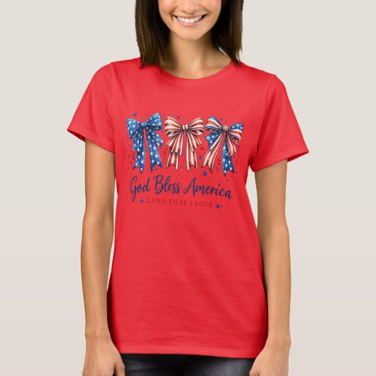 アメリカ愛国的なリボン 7月4日 Tシャツ (正面)