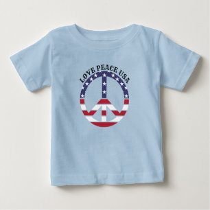 アメリカ愛国的な国旗USA愛の平和のサイン ベビーTシャツ