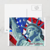 アメリカ愛国的な旗と自由の女神 ポストカード (正面/裏面)