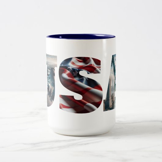 アメリカ愛国的な象徴的なアメリカの画像 ツートーンマグカップ (中央)