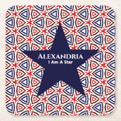 アメリカ愛国的な赤白青の星型 スクエアペーパーコースター (正面)