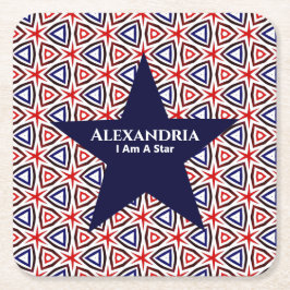アメリカ愛国的な赤白青の星型 スクエアペーパーコースター