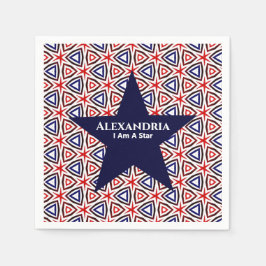 アメリカ愛国的な赤白青の星型 スタンダードカクテルナプキン