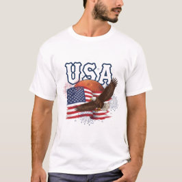 アメリカ愛国的な鷲と火星の赤い惑星のデザイン Tシャツ