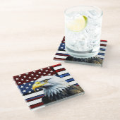 アメリカ愛国的イーグルおよび米国国旗 ガラスコースター (アングル)