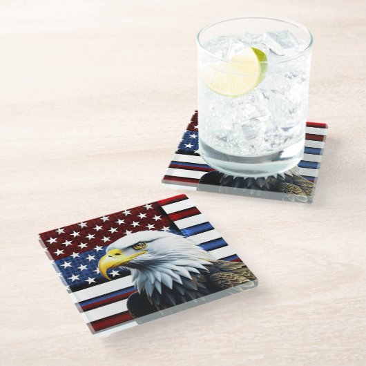 アメリカ愛国的イーグルおよび米国国旗 ガラスコースター (アングル)