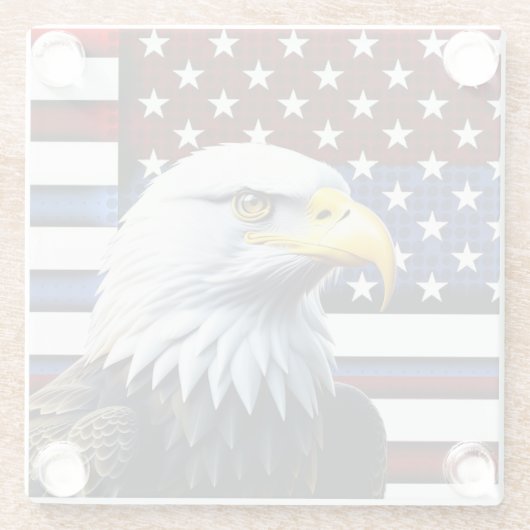 アメリカ愛国的イーグルおよび米国国旗 ガラスコースター (裏面)