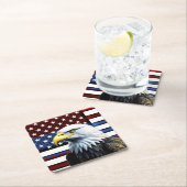 アメリカ愛国的イーグルおよび米国国旗 スクエアペーパーコースター (インサイチュ)