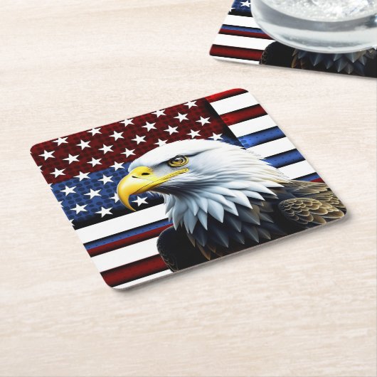 アメリカ愛国的イーグルおよび米国国旗 スクエアペーパーコースター (アングル)