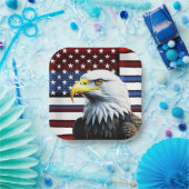 アメリカ愛国的イーグルおよび米国国旗 ペーパープレート (パーティー)