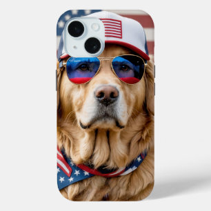 アメリカ愛国的ゴールデンレトリバー iPhone 15ケース