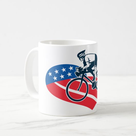 アメリカ愛国的サイクリングアメリカ国旗の自転車ライダー コーヒーマグカップ (正面左)