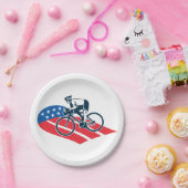 アメリカ愛国的サイクリングアメリカ国旗の自転車ライダー ペーパープレート (パーティー)