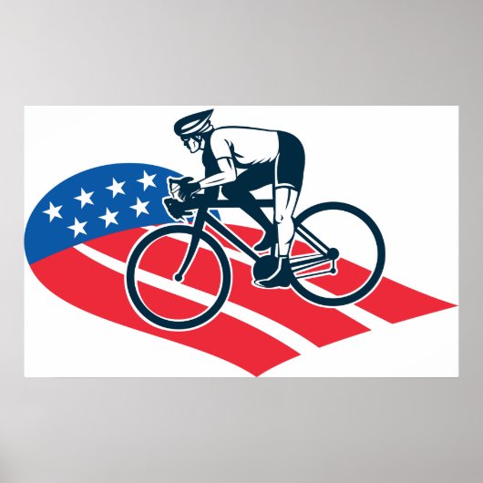 アメリカ愛国的サイクリングアメリカ国旗の自転車ライダー ポスター (正面)