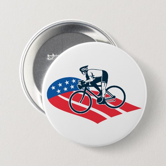 アメリカ愛国的サイクリングアメリカ国旗の自転車ライダー 缶バッジ (正面&裏面)