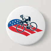 アメリカ愛国的サイクリングアメリカ国旗の自転車ライダー 缶バッジ (正面)