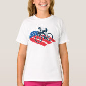 アメリカ愛国的サイクリングアメリカ国旗の自転車ライダー Tシャツ (正面)