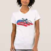 アメリカ愛国的サイクリングアメリカ国旗の自転車ライダー Tシャツ (正面)