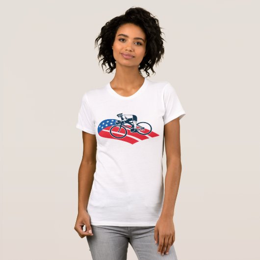 アメリカ愛国的サイクリングアメリカ国旗の自転車ライダー Tシャツ (正面フル)