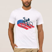 アメリカ愛国的サイクリングアメリカ国旗の自転車ライダー Tシャツ (正面)