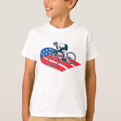 アメリカ愛国的サイクリングアメリカ国旗の自転車ライダー Tシャツ (正面)