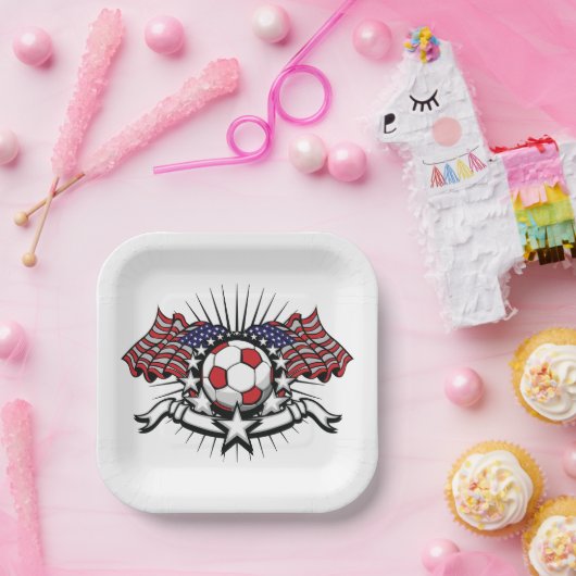 アメリカ愛国的サッカーデザインアメリカ国旗のサッカー ペーパープレート (パーティー)