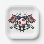 アメリカ愛国的サッカーデザインアメリカ国旗のサッカー ペーパープレート (正面)