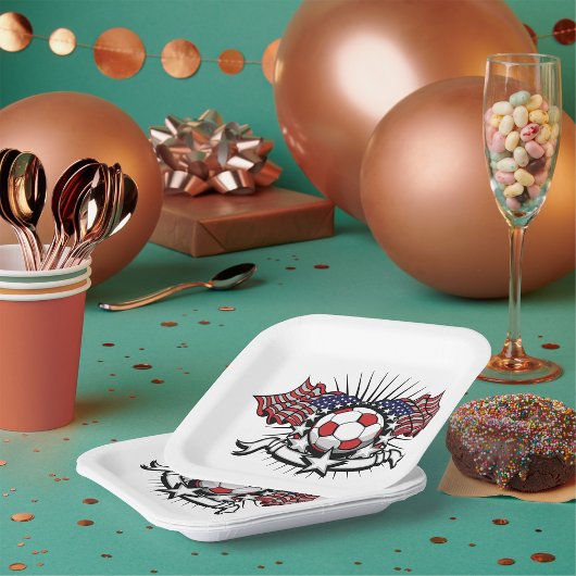 アメリカ愛国的サッカーデザインアメリカ国旗のサッカー ペーパープレート