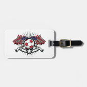 アメリカ愛国的サッカーデザインアメリカ国旗のサッカー ラゲッジタグ (正面横)