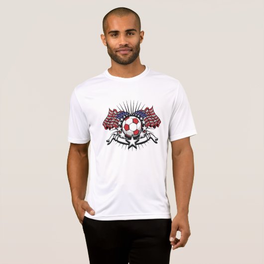 アメリカ愛国的サッカーデザインアメリカ国旗のサッカー Tシャツ (正面フル)