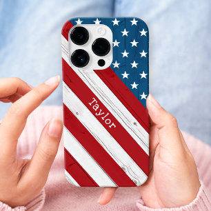 アメリカ愛国的スターストライプズ&素朴アメリカ国旗 iPhone 16 PROケース