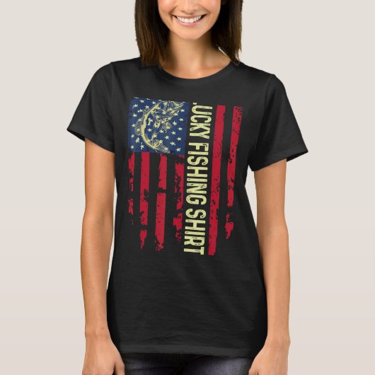 アメリカ愛国的ラッキー魚釣りfor魚釣りTee Tシャツ (正面)