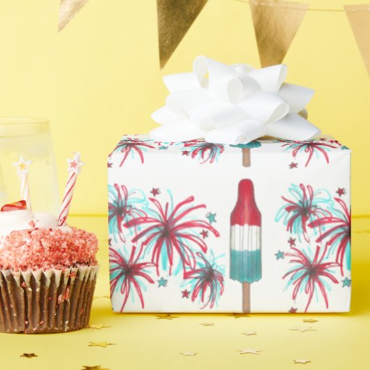 アメリカ愛国的ロケットポップスポップ・アートのクル花火7月4日 ラッピングペーパー (誕生日パーティー)