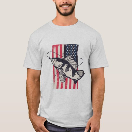 アメリカ愛国的魚釣り7月4日Tシャツ Tシャツ (正面)