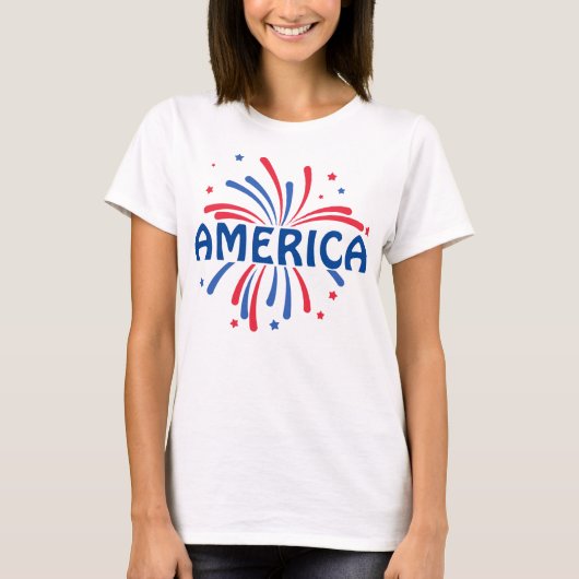 アメリカ愛国花火7月4日Tシャツ Tシャツ (正面)