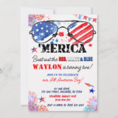 『アメリカ愛国赤白と青の二回目の誕生日 招待状 (正面)