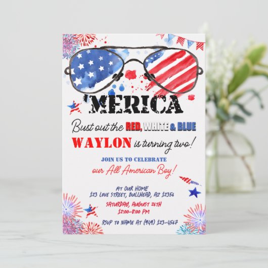 『アメリカ愛国赤白と青の二回目の誕生日 招待状 (スタンド正面)
