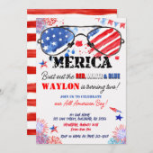 『アメリカ愛国赤白と青の二回目の誕生日 招待状 (正面/裏面)