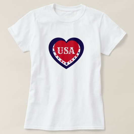 アメリカ愛国赤白青ハートお祭り7月4日 Tシャツ (デザイン正面)