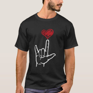 アメリカ手話で"愛してる"と書かれた手のデザイン Tシャツ