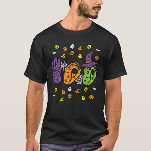 アメリカ手話のブーの手 アメリカ手話 Pride ハロウィン Tシャツ (正面)