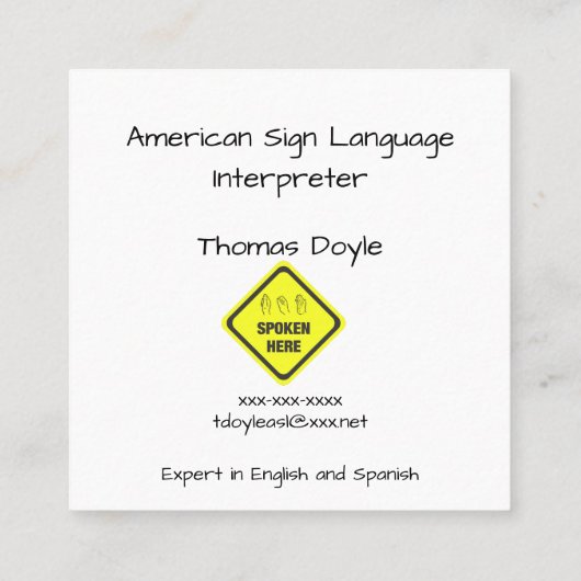 アメリカ手話の通訳 スクエア名刺 (裏面)