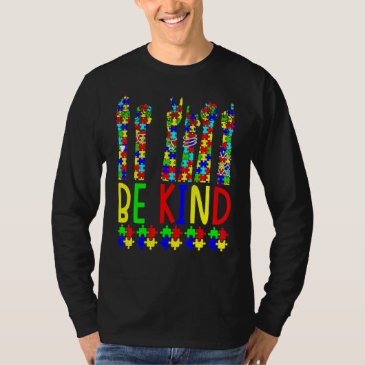 アメリカ手話は親切な手パズル自閉症 Tシャツ (正面)