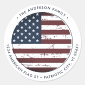 アメリカ擦り切れた国旗カスタム愛国的差出人住所 ラウンドシール (正面)