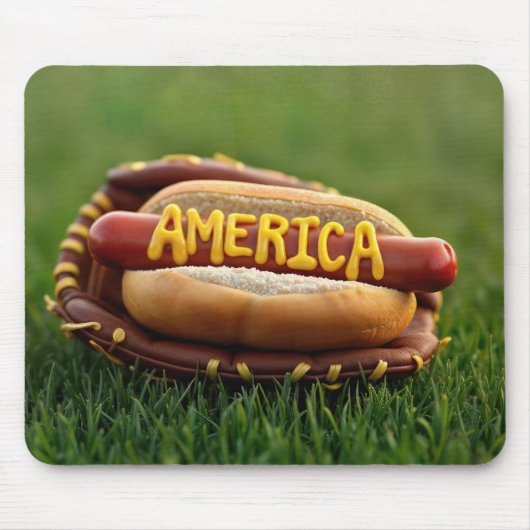 アメリカ文字がホットドッグに入って野球のグローブに マウスパッド (正面)
