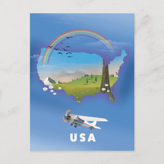 アメリカ旅行ポスターイラスト ポストカード (正面)