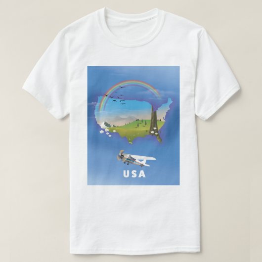 アメリカ旅行ポスターイラスト Tシャツ (デザイン正面)
